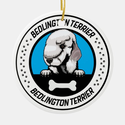 Bedlington Terrier Peeking Illustration Badge Ceramic Ornament
