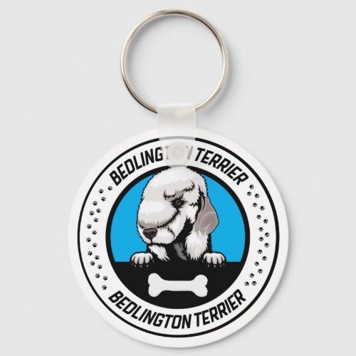 Bedlington Terrier Peeking Illustration Badge Keychain