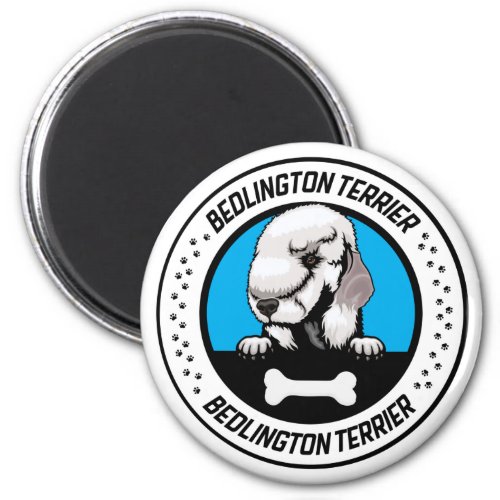 Bedlington Terrier Peeking Illustration Badge Magnet
