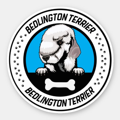 Bedlington Terrier Peeking Illustration Badge Sticker