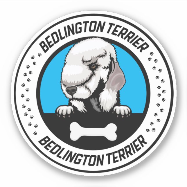 Bedlington Terrier Peeking Illustration Badge Sticker (Front)