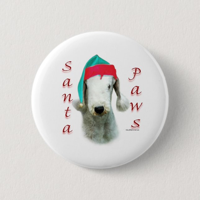 Bedlington Terrier Santa Paws Button (Front)