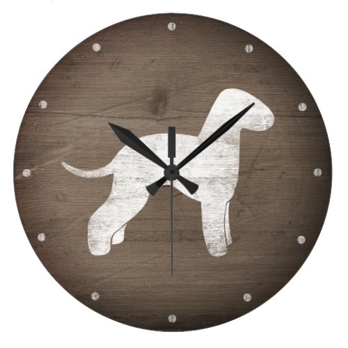 Bedlington Terrier Silhouette Rustic Style Large Clock
