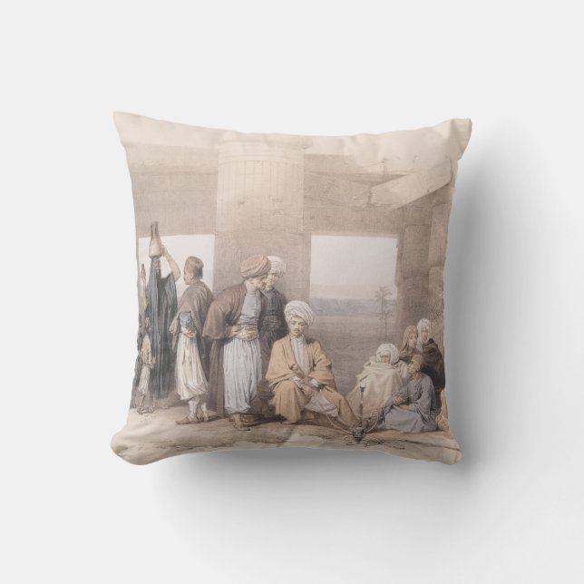Bedouin Family at the temple of Amun,Thebes, Egypt Throw Pillow (Front)