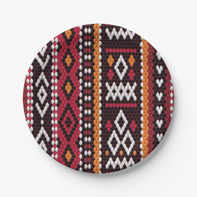Bedouin Sadu Fabric Pattern Paper Plates (Front)