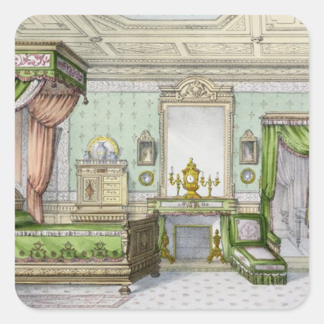 Bedroom in the Renaissance style (colour litho) Square Sticker (Front)