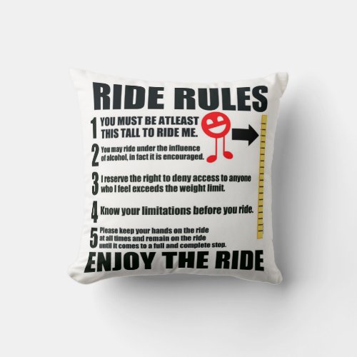 Bedroom Innuendo Funny Ride Rules Throw Pillow