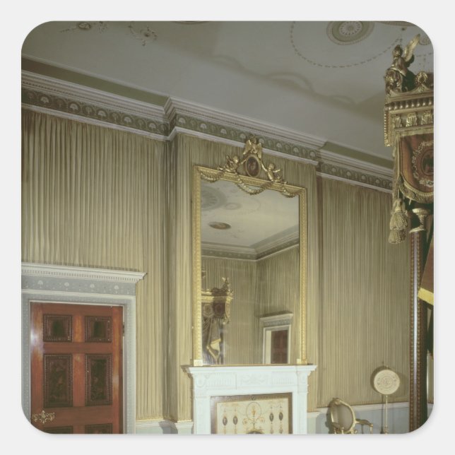 Bedroom with fireplace designed by Adam, c.1776 Square Sticker (Front)