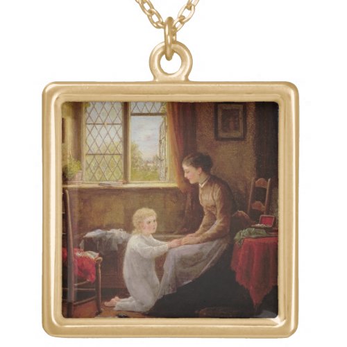 Bedtime 1890 oil on panel gold plated necklace