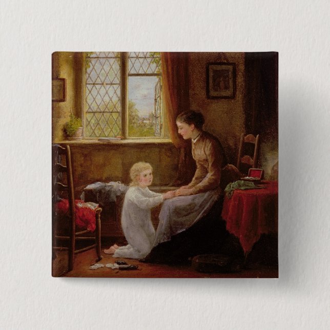 Bedtime, 1890 (oil on panel) pinback button (Front)