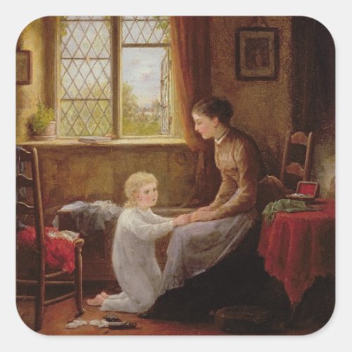 Bedtime 1890 oil on panel square sticker