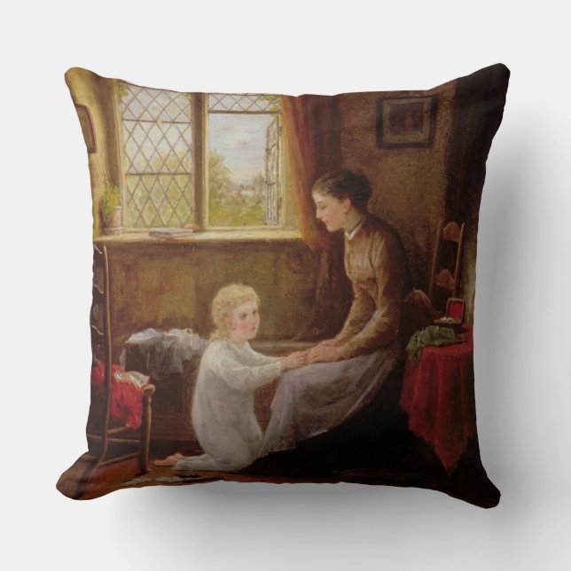 Bedtime, 1890 (oil on panel) throw pillow (Front)