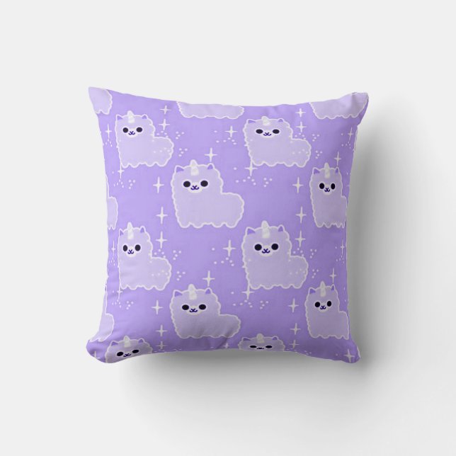 Bedtime Fluffy Fantasy Unicorn Sparkles Throw Pillow (Front)