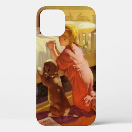 Bedtime Prayers Girl with Puppy Vintage Religion iPhone 12 Case