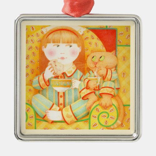 BEDTIME SNACK Premium Square Ornament  Cream