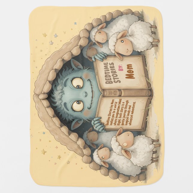 Bedtime Stories by Mom Cute Monster Baby Blanket (Front)