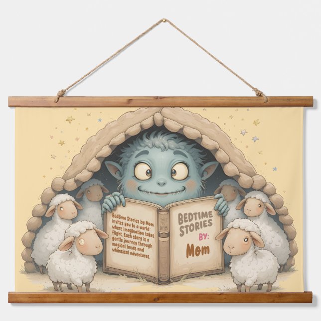 Bedtime Stories by Mom Cute Monster Baby Blanket Hanging Tapestry (Front)