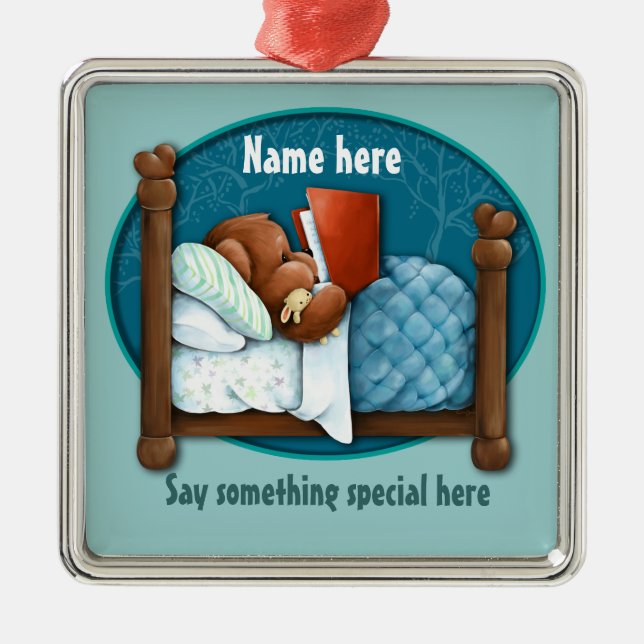 Bedtime story bear and bunny metal ornament (Front)