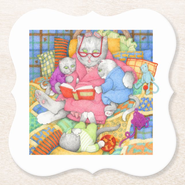 BEDTIME STORY Bracket Paper Coasters - White (Front)