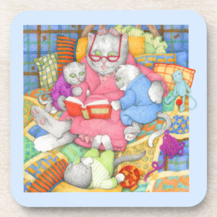 BEDTIME STORY Hard Plastic Coasters - Blue