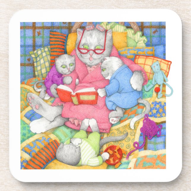 BEDTIME STORY Hard Plastic Coasters - White (Front)