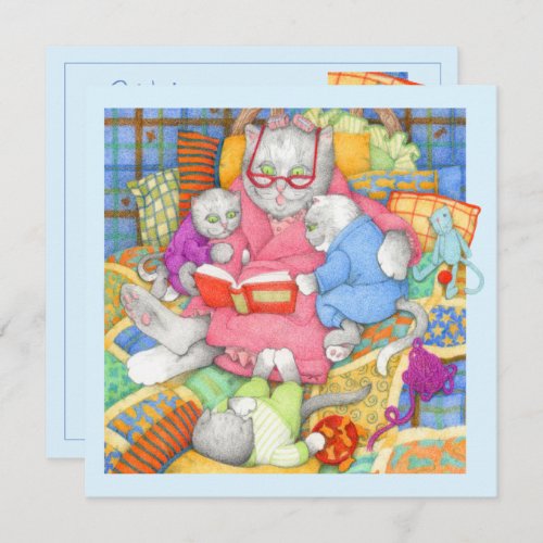 BEDTIME STORY Square Flat Birthday Card  Blue