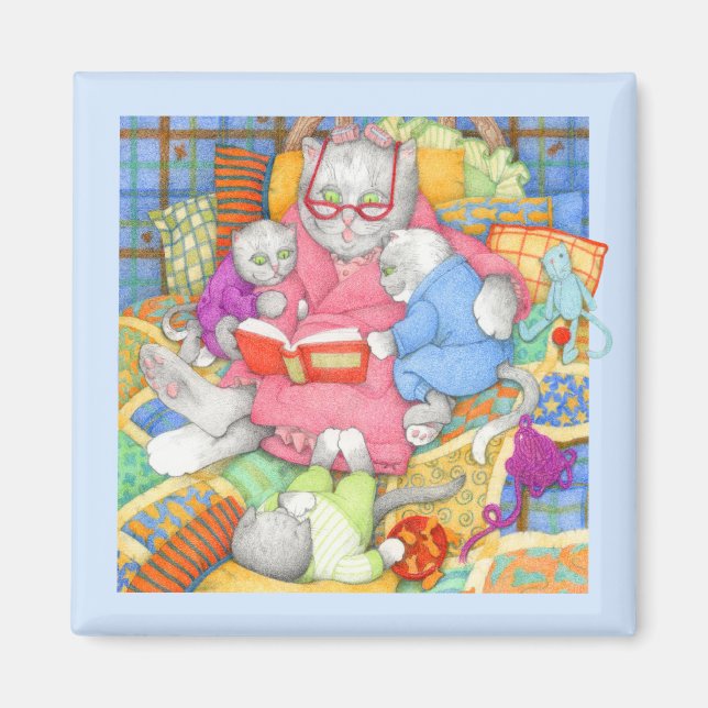 BEDTIME STORY Square Magnet - Blue (Front)