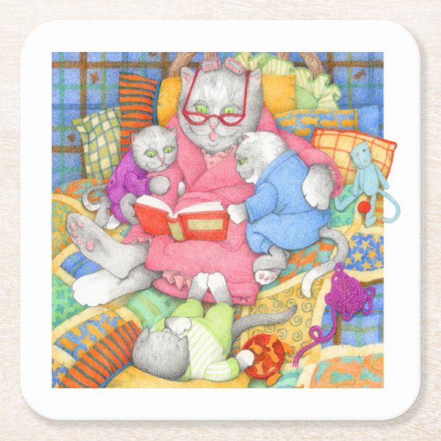 BEDTIME STORY Square Paper Coasters - White (Front)