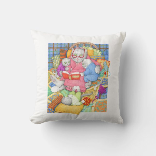 BEDTIME STORY Throw Pillow - White (Front)