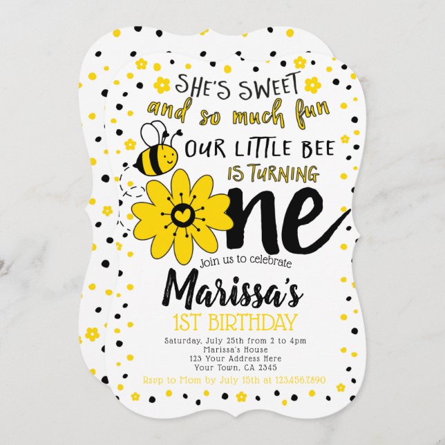 Bee 1st Birthday Invitation (Front/Back)