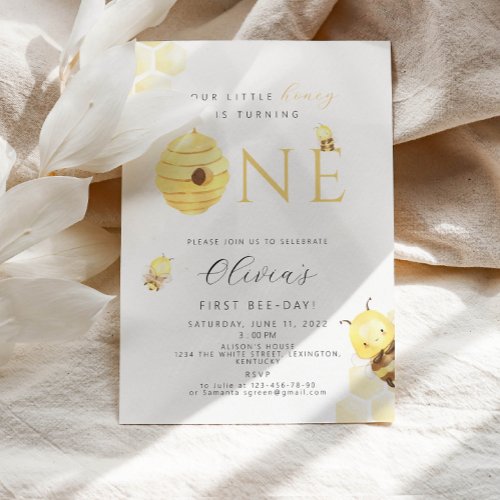 Bee 1st birthday invitation