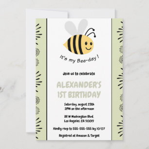 Bee 1st birthday invitations Cute Modern