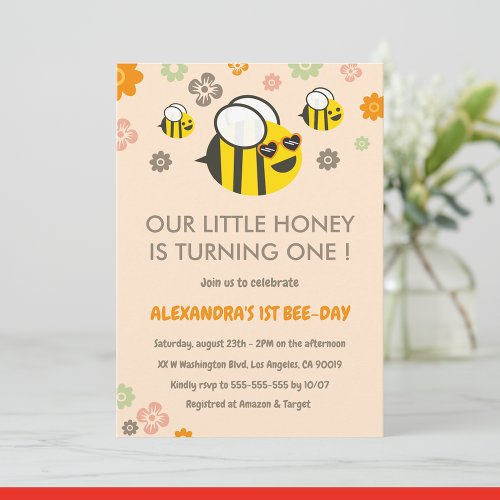 Bee 1st birthday invitations Our little honey Cute