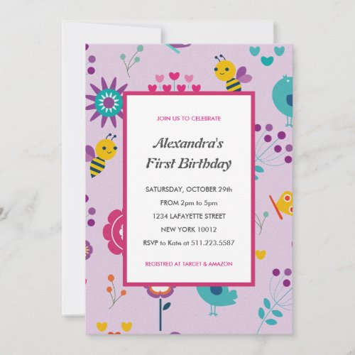 Bee 1st birthday invitations Pink Bumblebee