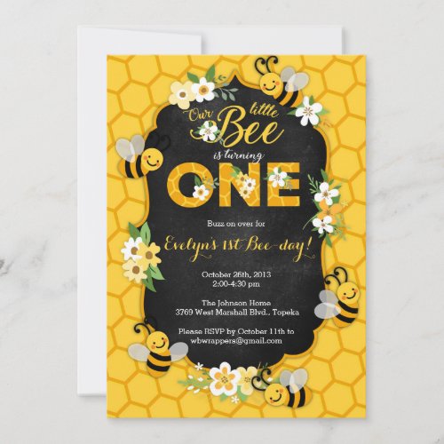 Bee 1st Birthday Party Invitation _ Bee Birthday