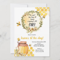 Bee 1st Birthday Party Invitation Girl