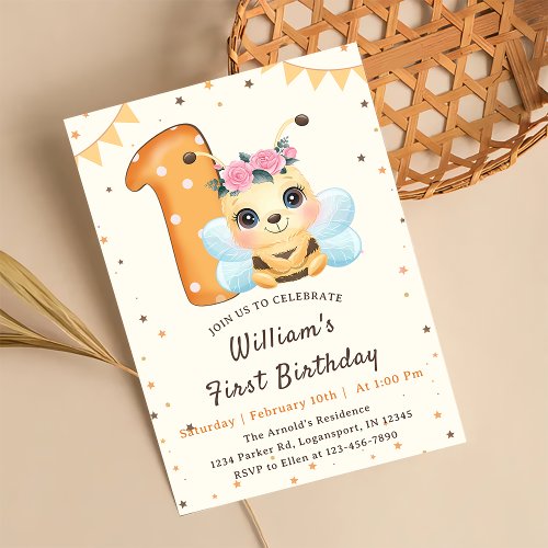 Bee 1st Birthday Party Personalized Invitation