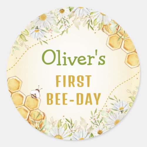 Bee 1st First Birthday Party Yellow Boy Bumblebee Classic Round Sticker