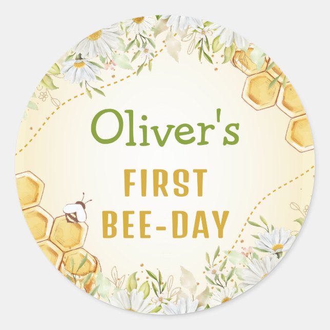 Bee 1st First Birthday Party Yellow Boy Bumblebee Classic Round Sticker (Front)