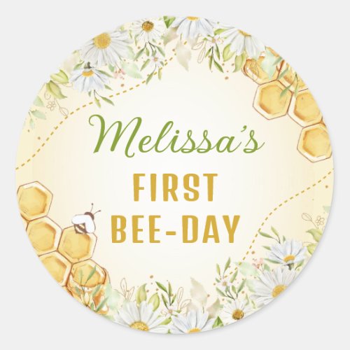 Bee 1st First Birthday Party Yellow Girl Bumblebee Classic Round Sticker