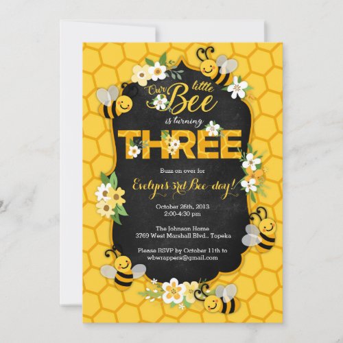 Bee 3rd Birthday Party Invitation _ Bee Birthday