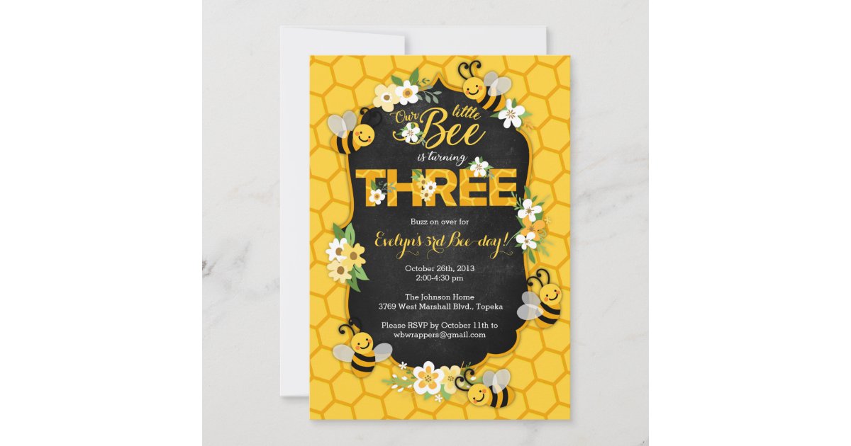 Bee 3rd Birthday Party Invitation - Bee Birthday | Zazzle