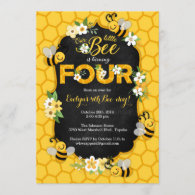 Bee 4th Birthday Party Invitation - Bee Birthday
