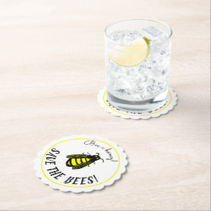 Bee a Honey Save the Bees Cute Bee Art Paper Coaster