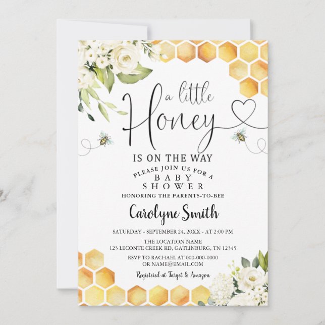 Bee A Little Honey Baby Shower Invitation (Front)