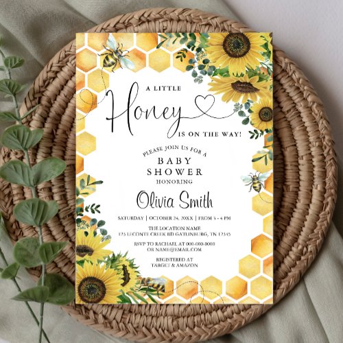 Bee A Little Honey Gender Neutral Baby Shower Invitation