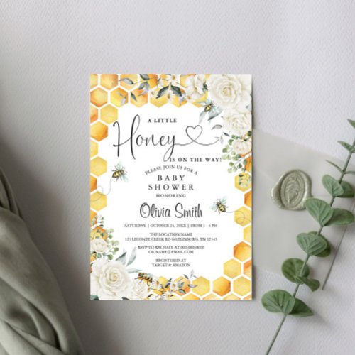 Bee A Little Honey White Floral Baby Shower Invitation