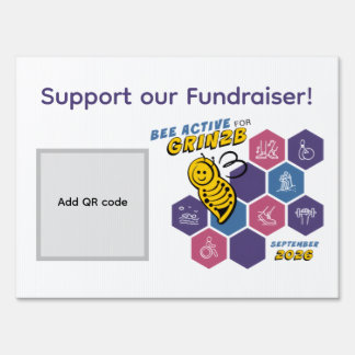 Bee Active for GRIN2B fundraiser QR code Yard Sign