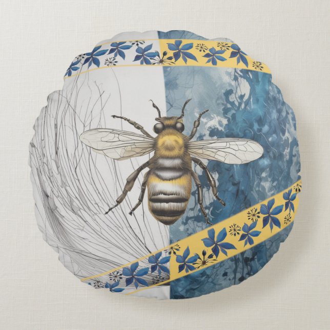 Bee aesthetic round pillow (Front)