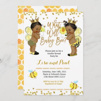 Bee African American Gender Reveal Invitation by HappyPartyStudio at Zazzle